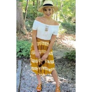 NWT Womens H&M Dye Dipped Goldenrod Boho Flowy MIdi Skirt - Sz 10